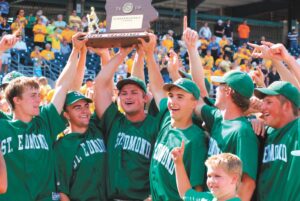 The St. Edmond baseball team celebrates after winning the state championship in 2009.