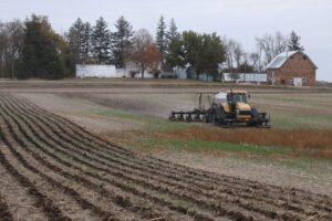 Tractor on a farm using strip-till